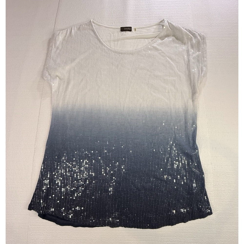 Crosby Ombré‎ Sequin Top Medium White Navy Party Evening Chic